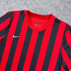 Nike Soccer Jersey Men Medium Red Black Stripe Division IV Dri Fit Football Slim